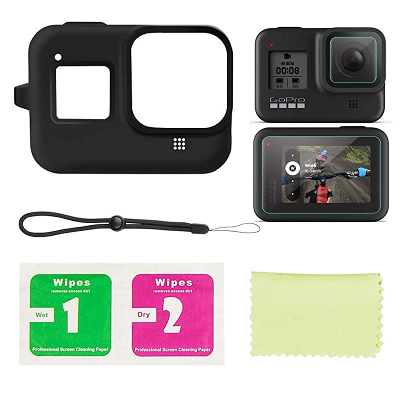 Protective Silicone Sleeve Cases + Lanyard for GoPro Hero 8 Black Accessories Soft Rubber Frame Cover Case Protection for Go Pro Hero8 (Hero8 Black Sleeve Case)