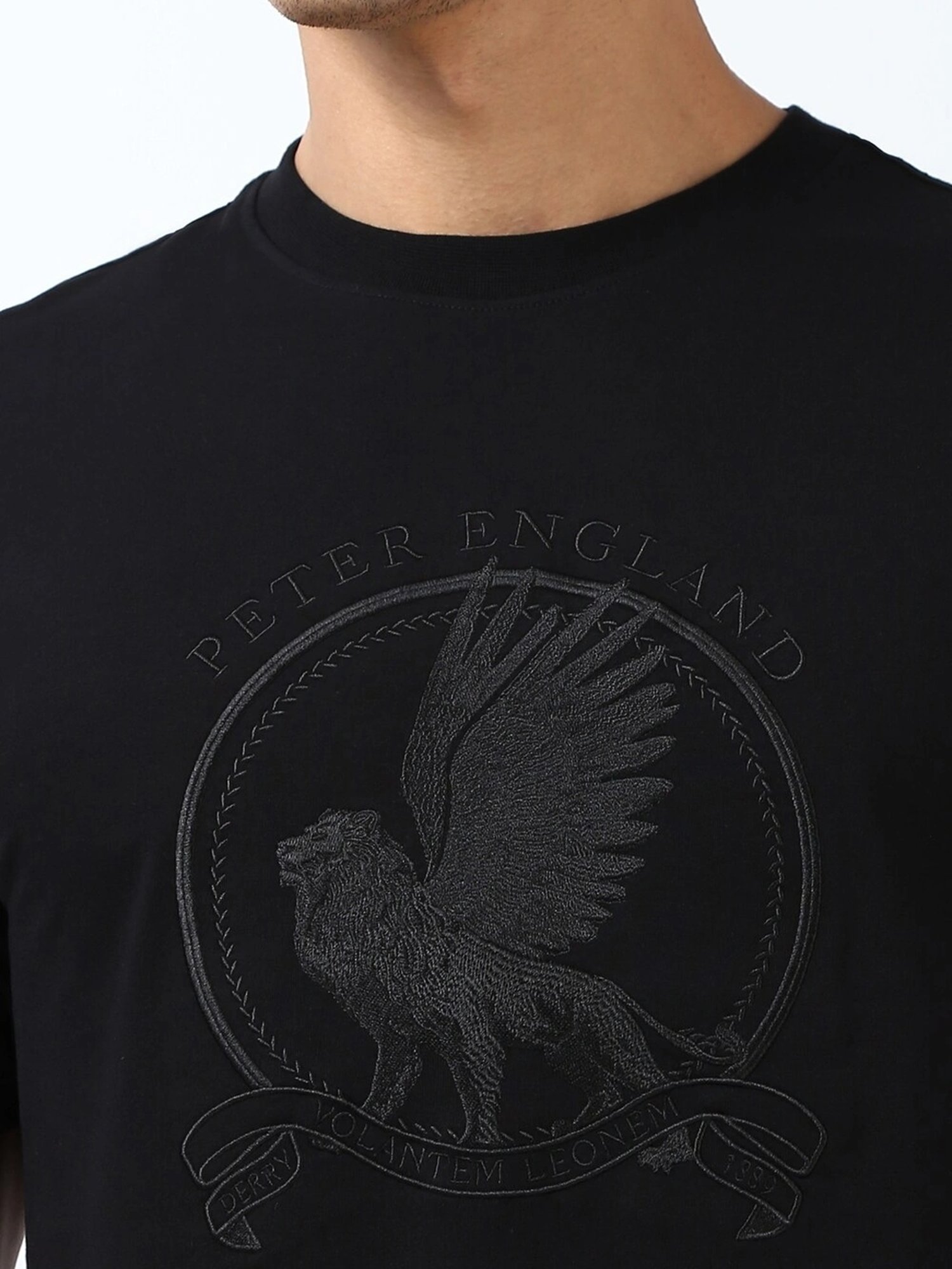 Peter England Black Regular Fit Printed T-Shirt