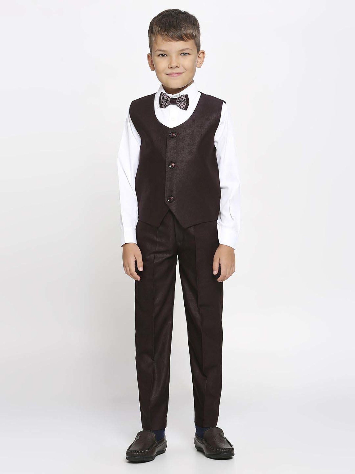 Fourfolds Boys Blue & White Solid Full Sleeves Suit Set