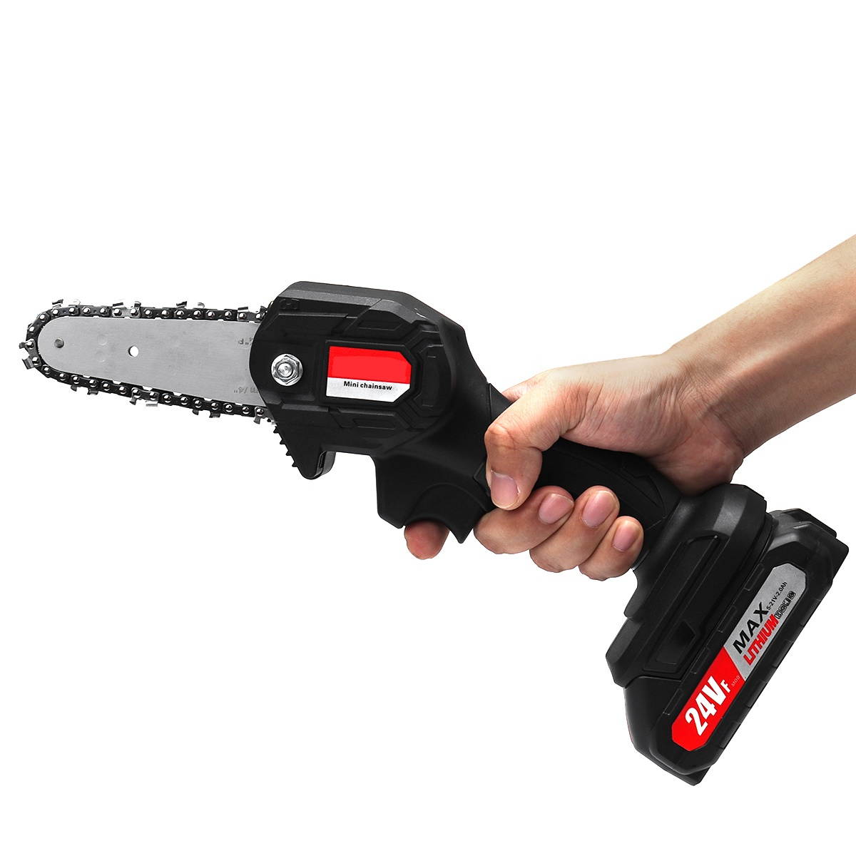 Cordless Electric Chain Saw Portable Rechargeable Woodworking Cutting Tool-Red/US Plug