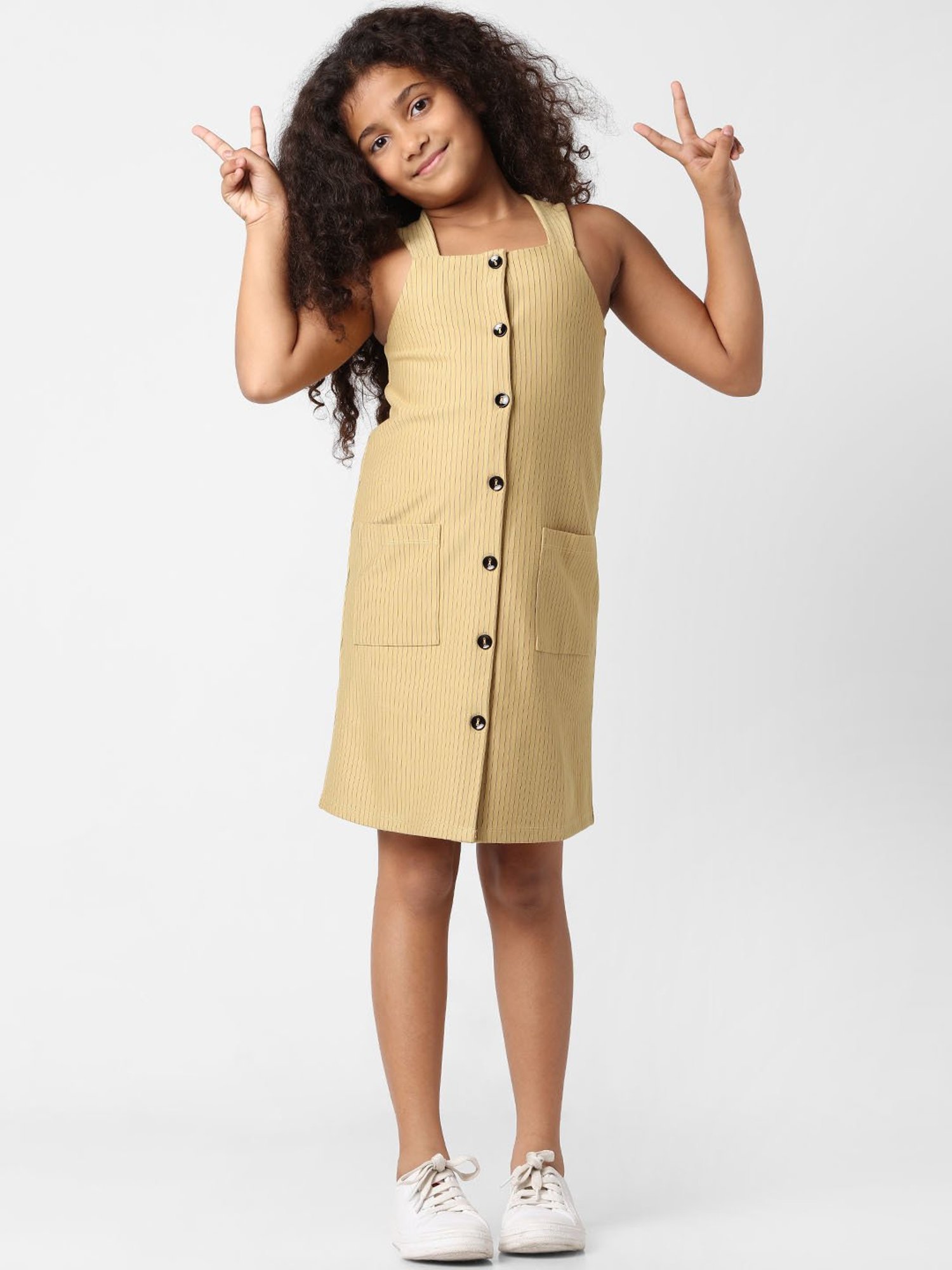 KIDS ONLY Light Yellow Striped Shirt Dress