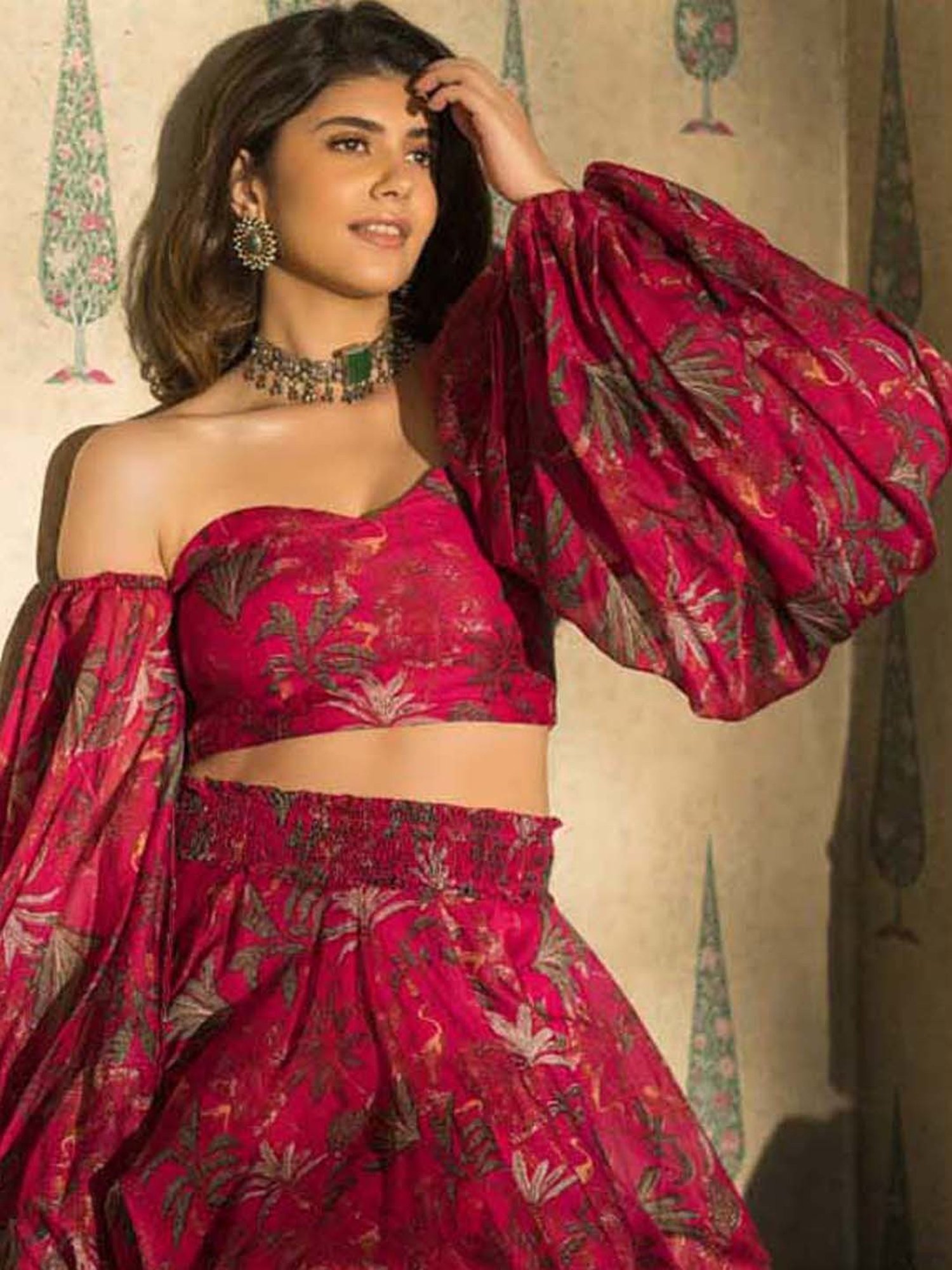 AACHHO Pink Floral Print Lehenga Choli Set With Dupatta