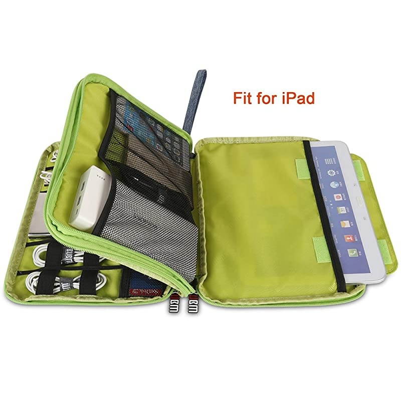Compact Cord Organizer,Double Layers Electronics Travel Organizer Bag for Cables,USB,Flash Drive,Power Bank,More Fit for iPad(Large, Grey)