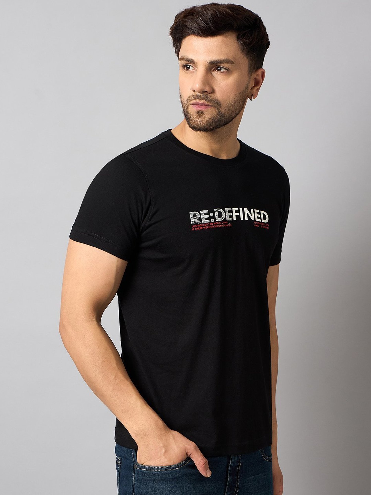 Club York Black Regular Fit Printed T-Shirt