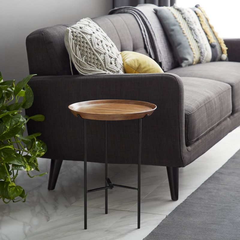 Industrial Iron and Mango Wood Accent Table Brown - Olivia & May