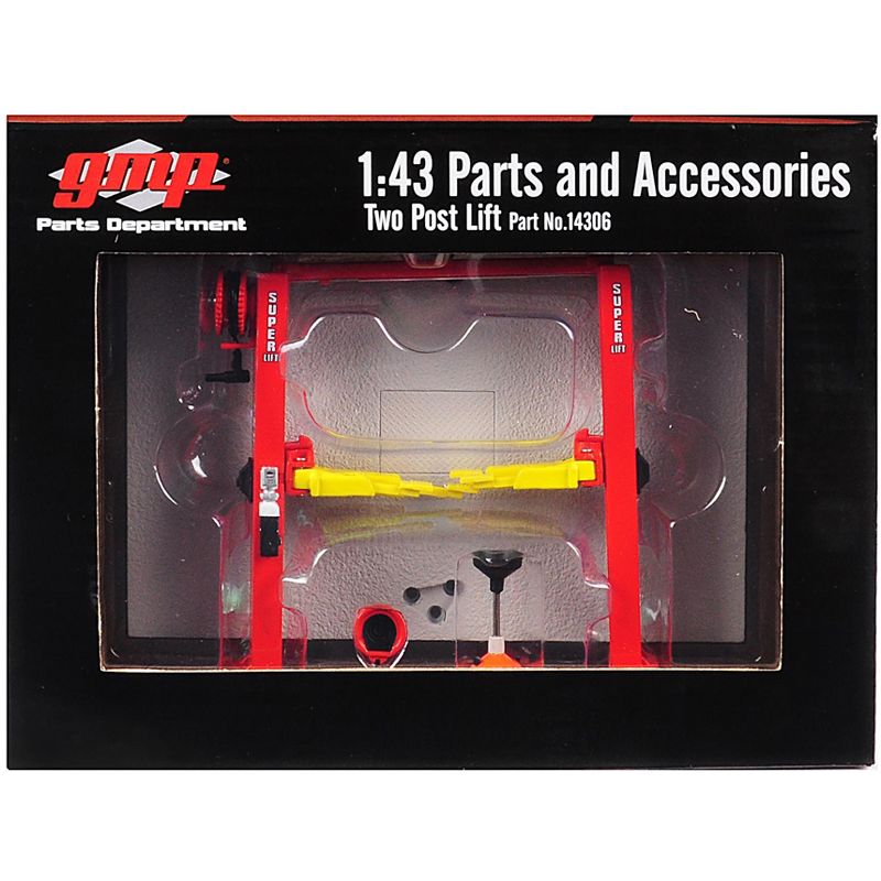 Two Post Lift Red and Yellow for 1/43 Scale Diecast Model Cars by GMP