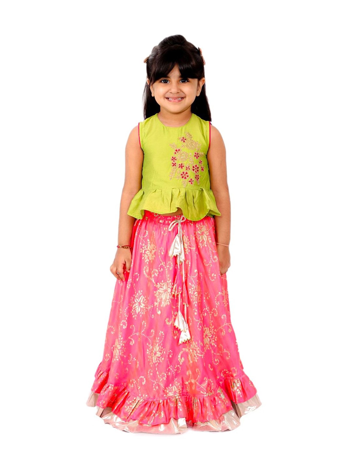 TWISHA Kids Green & Pink Embellished Lehenga Choli