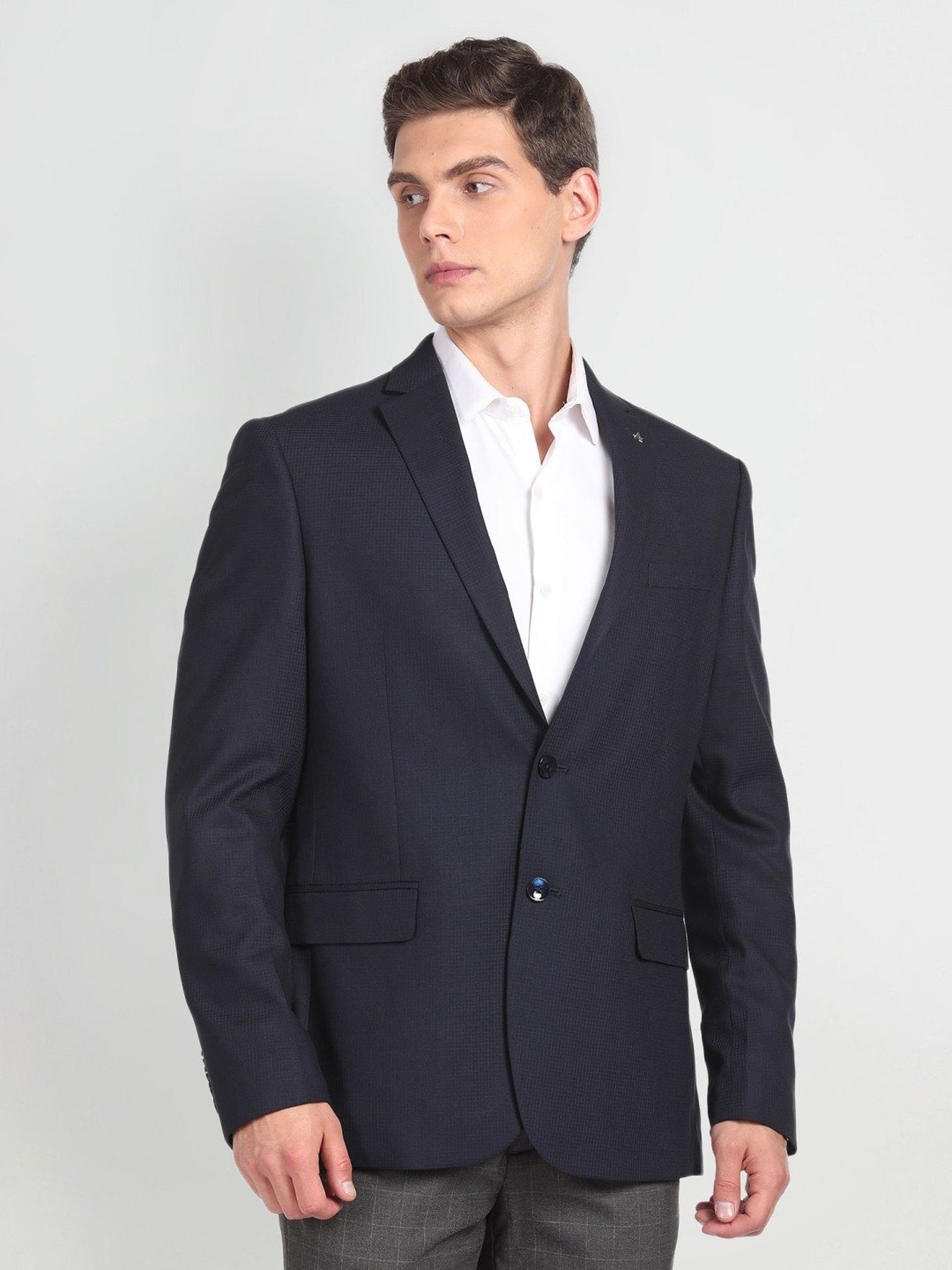 Arrow Blue Regular Fit Self Pattern Blazer