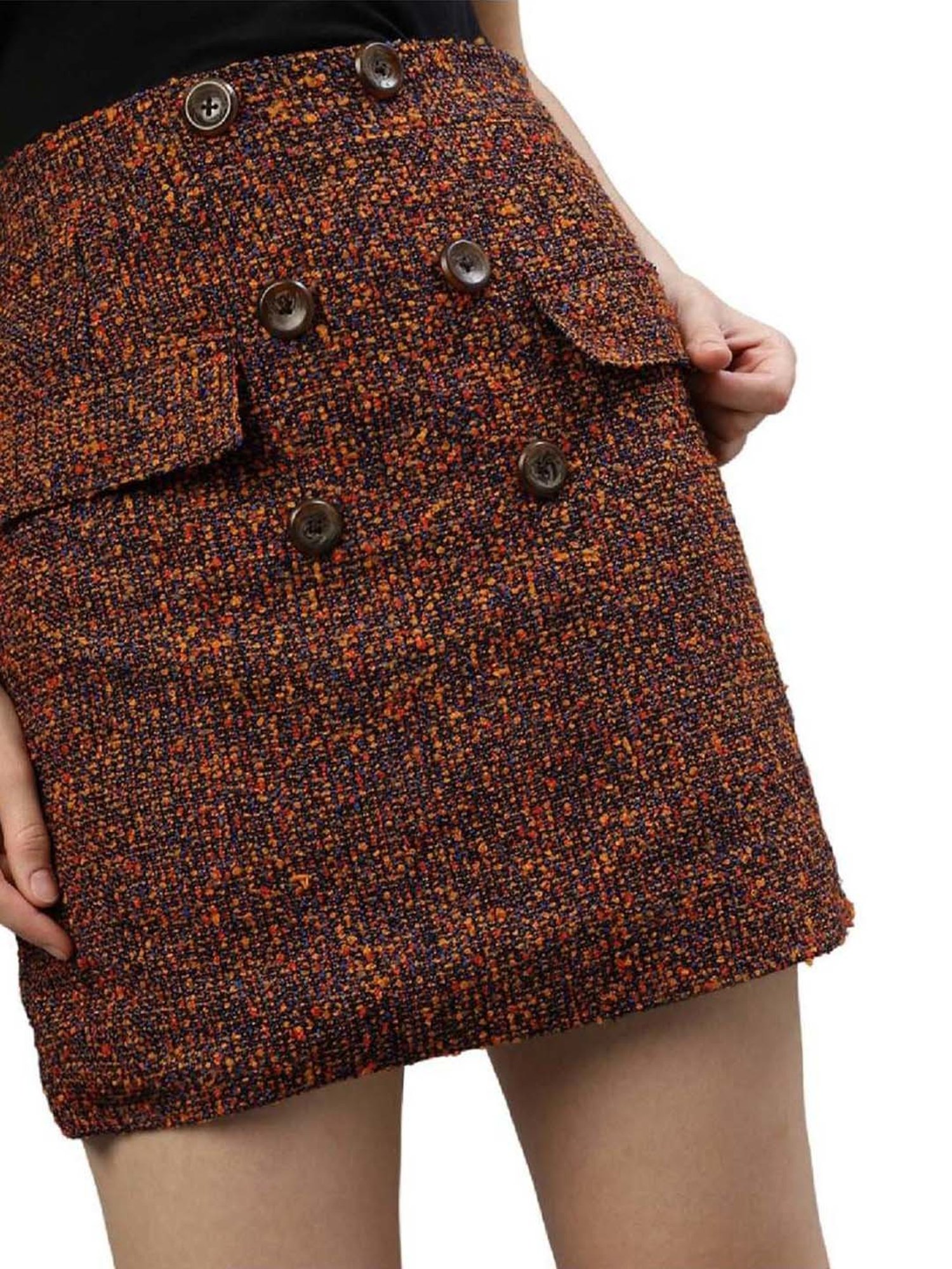 Elle Brown Self Pattern Bodycon Skirt