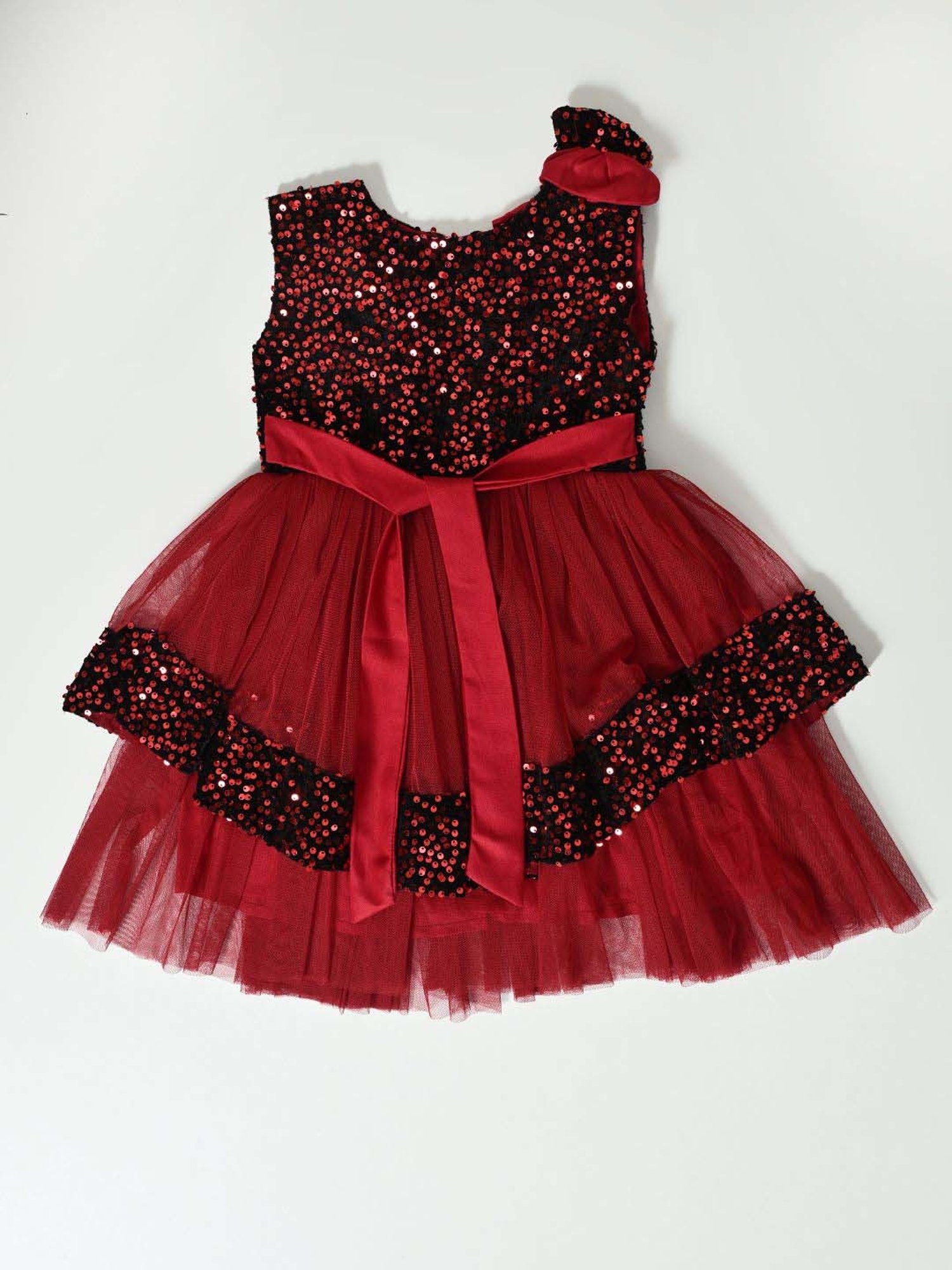 Bella Moda Kids Red Self Pattern Dress
