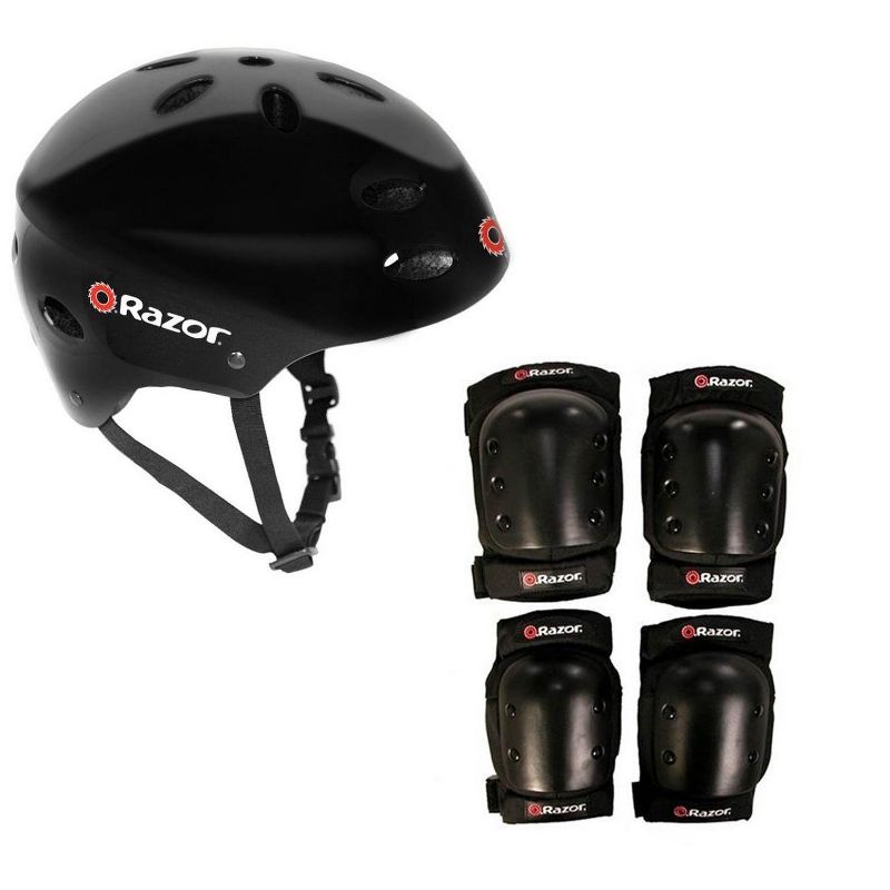 Razor V17 Youth Skateboard / Scooter Sport Helmet w/ Pro Knee & Elbow Pads Set