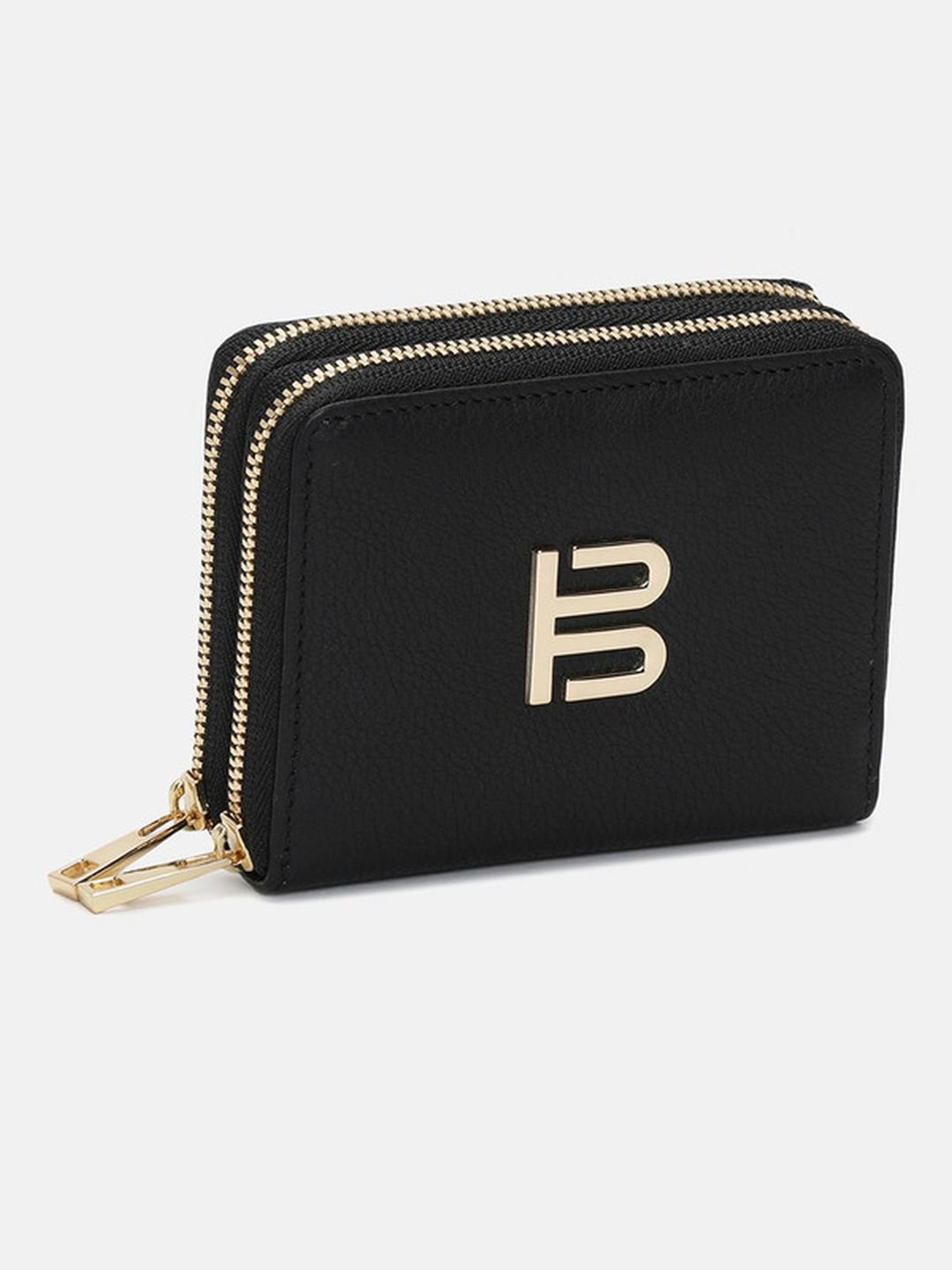 BAGATT Black Leather Solid Zip Around Wallet