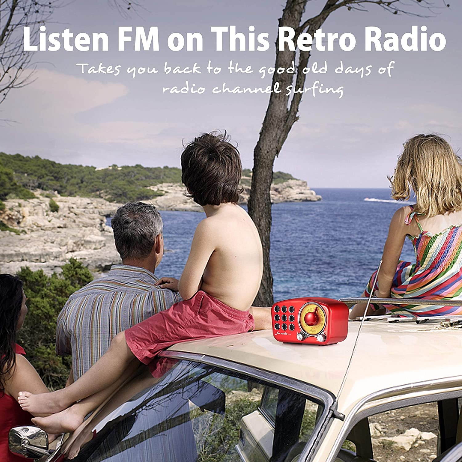 Retro Bluetooth Speaker, Vintage Radio FM Radio with Old Fashioned Classic Style, Strong Bass Enhancement, Loud Volume, Bluetooth 4.2 Wireless Connection, TF Card and MP3 Player (RED)