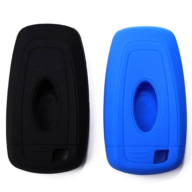 Silicone Car Key Fob Cover Fits Ford Mustang Fusion Explorer Ford FSeries F250 F350 Smart Key Remote Start 1Pcs Black and 1Pcs Blue