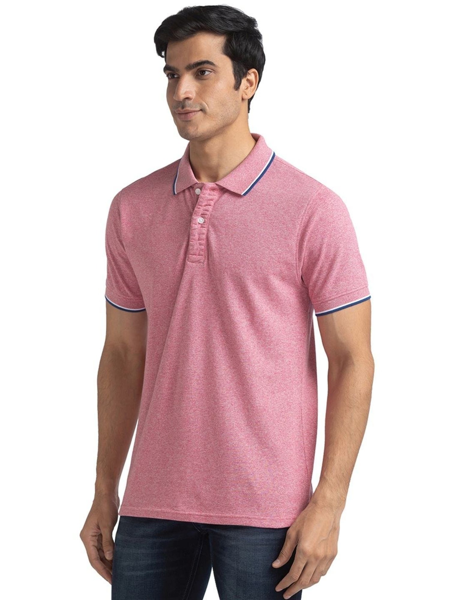 ColorPlus Light Red Cotton Tailored Fit Polo T-Shirt