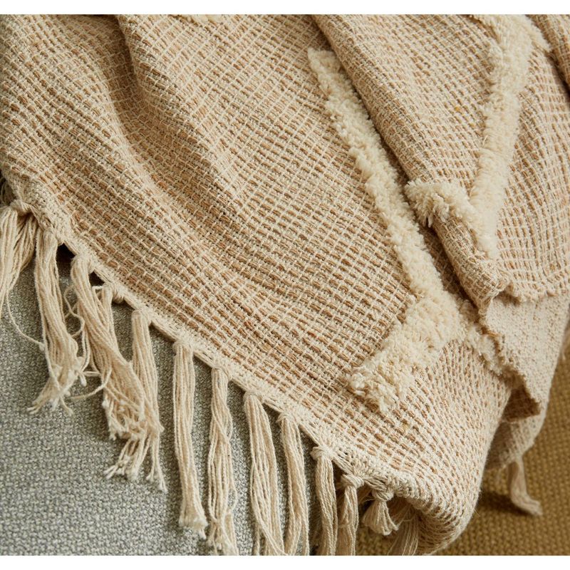 50"x60" Tufted Diamond Throw Blanket with Fringe Natural - Patina Vie