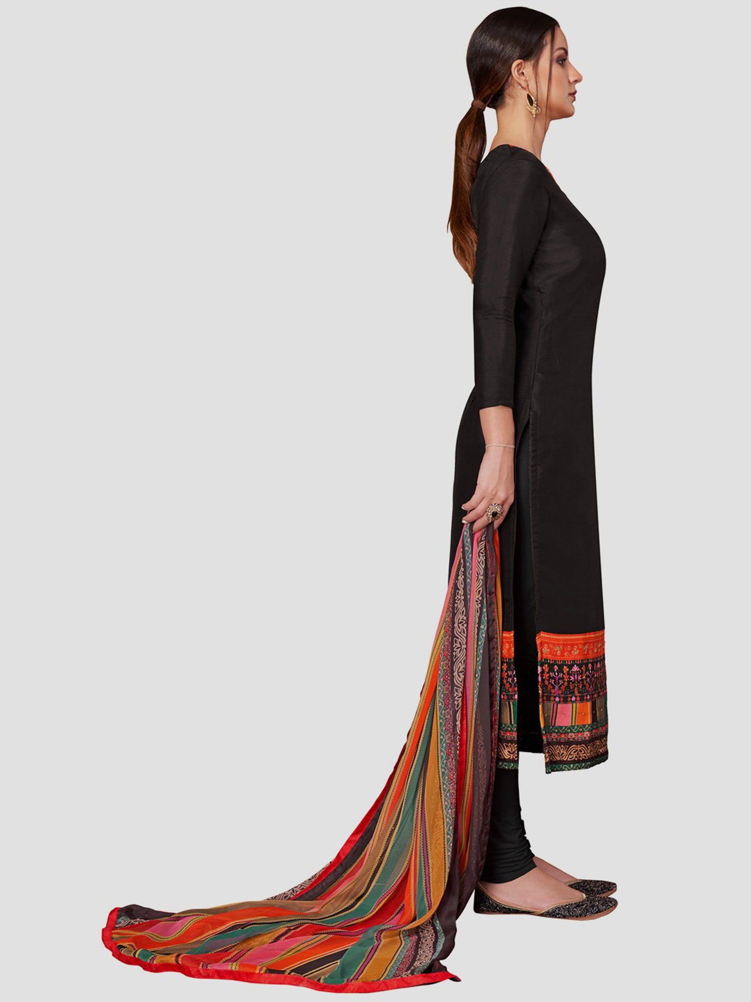 Saree Mall Black Embroidered Unstitched Dress Material With Dupatta