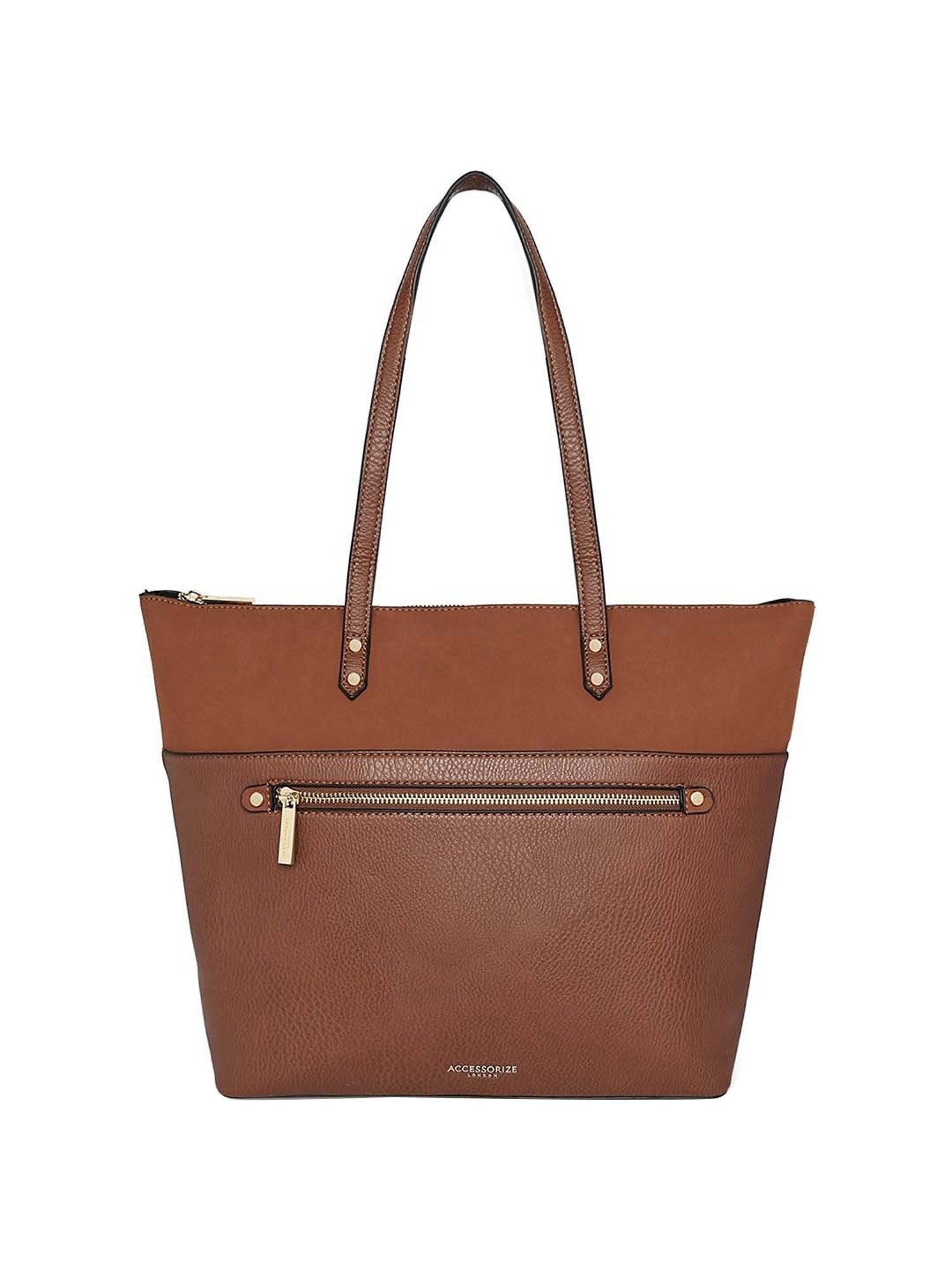 Accessorize London Women's Faux Leather Tan Pocket Molly Tote bag