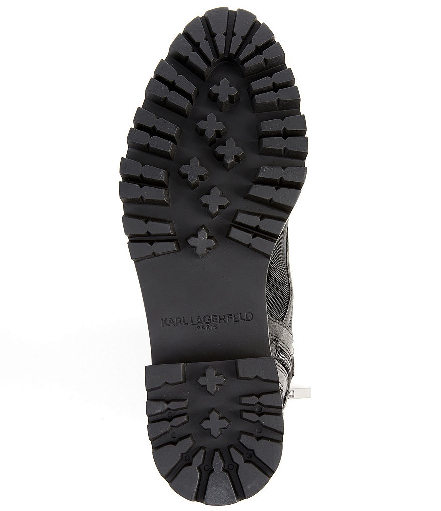 KARL LAGERFELD PARIS Pippa Mesh Bling Strap Lug Sole Combat Booties