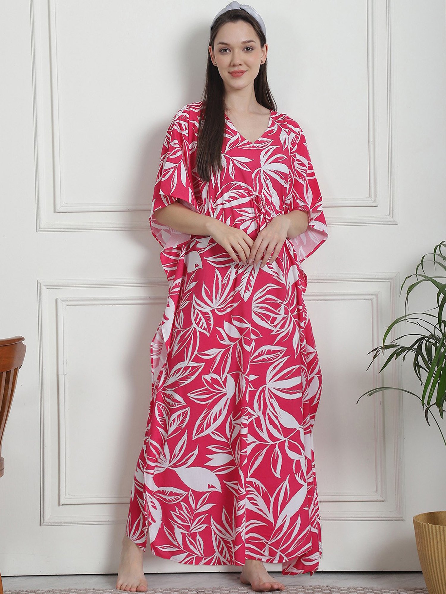 Secret Wish Pink Floral Print Kaftan Nighty