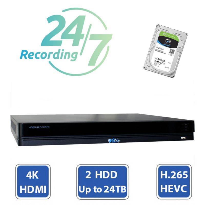 GW Security 8 Channel 4K 8MP (3840&times;2160) H.265+ IP PoE AI Smart NVR Security Camera System with 4 x Outdoor/Indoor 4K Microphone Dome Security Cameras, Human Detection, Starlight Color Night Vision