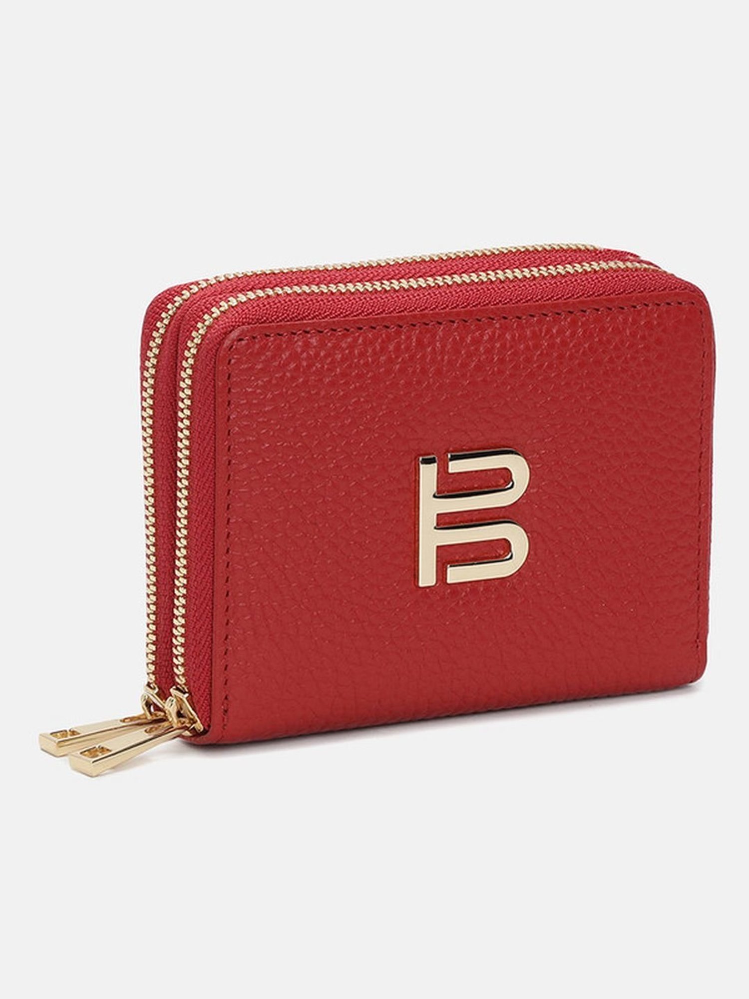 BAGATT Light Red Leather Solid Zip Around Wallet