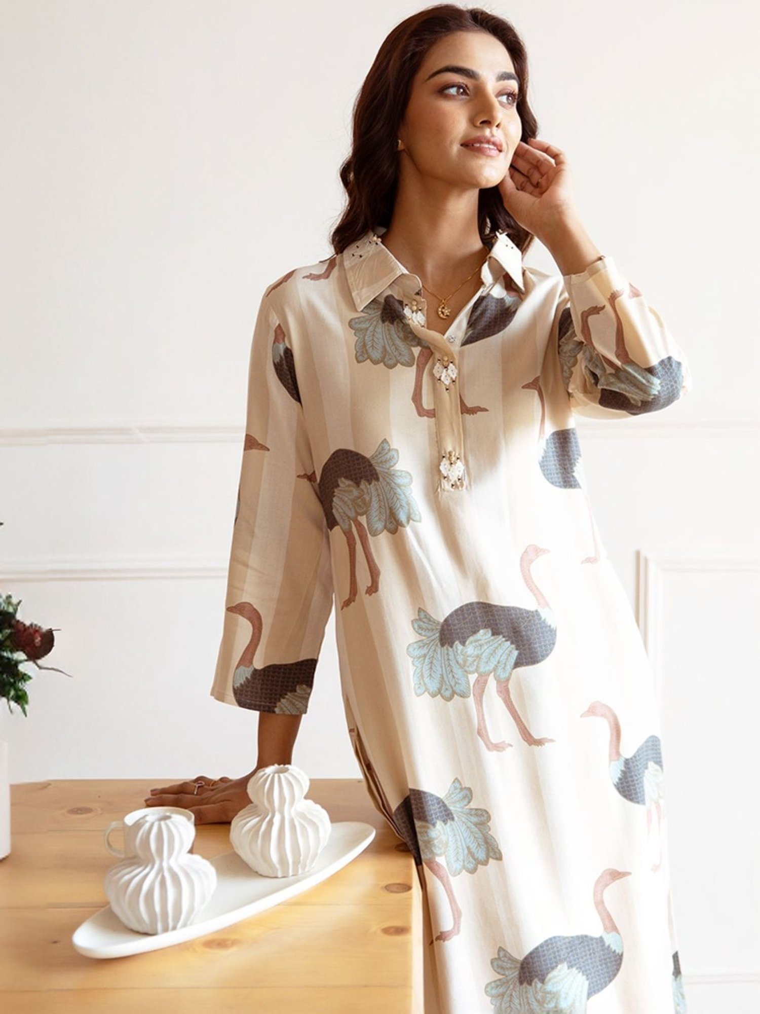 Ishin Cream Printed Kurta & Pants Set