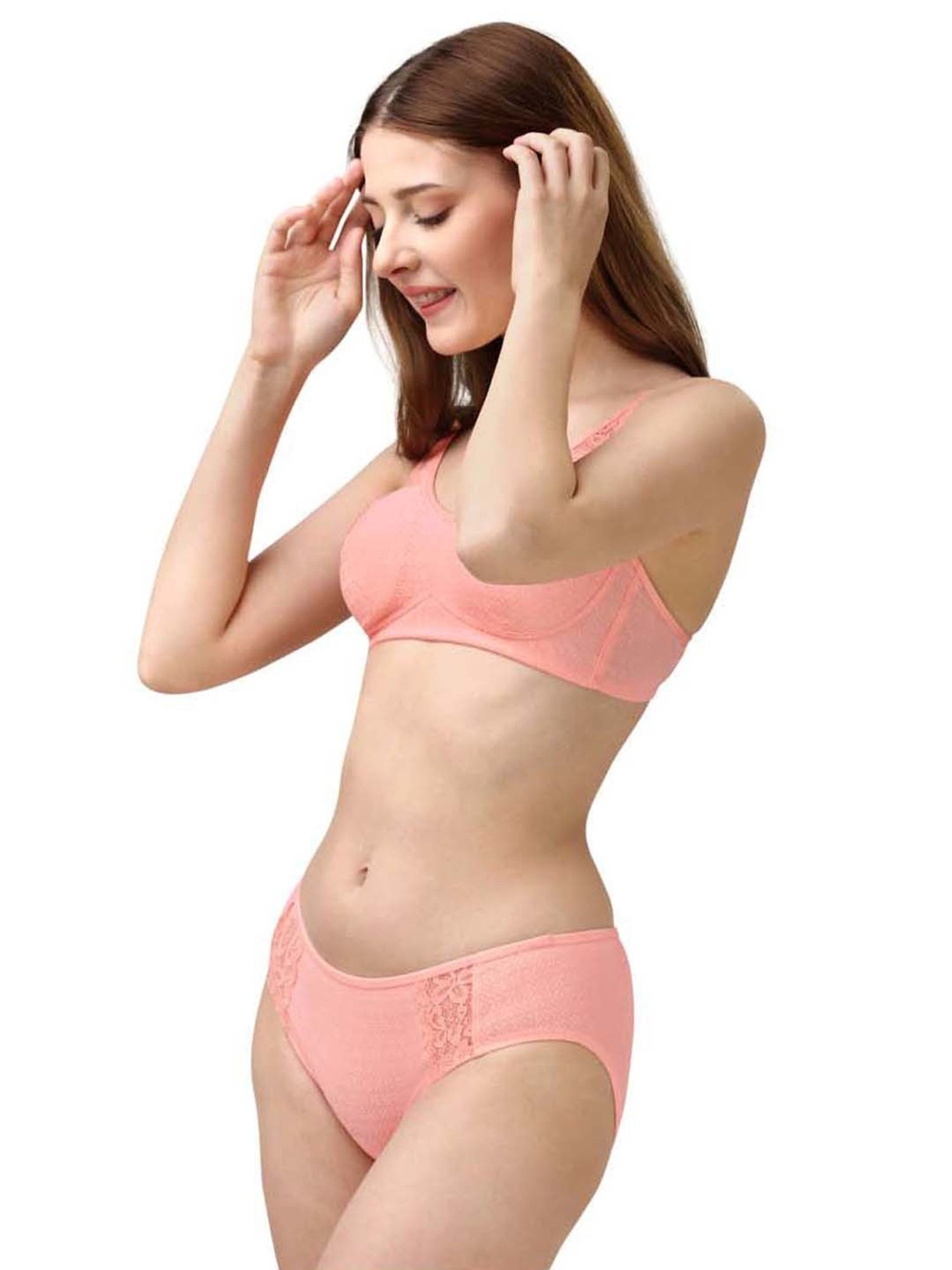 Soie Pink Lace Work Everyday Bra Panty Set