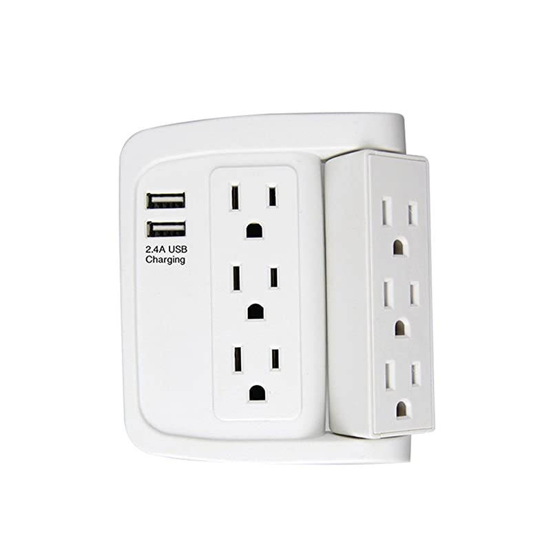 6 Outlet Swivel Wall Adapter, Swivel Outlet with USB Ports, Swivel Wall Tap Adapter White