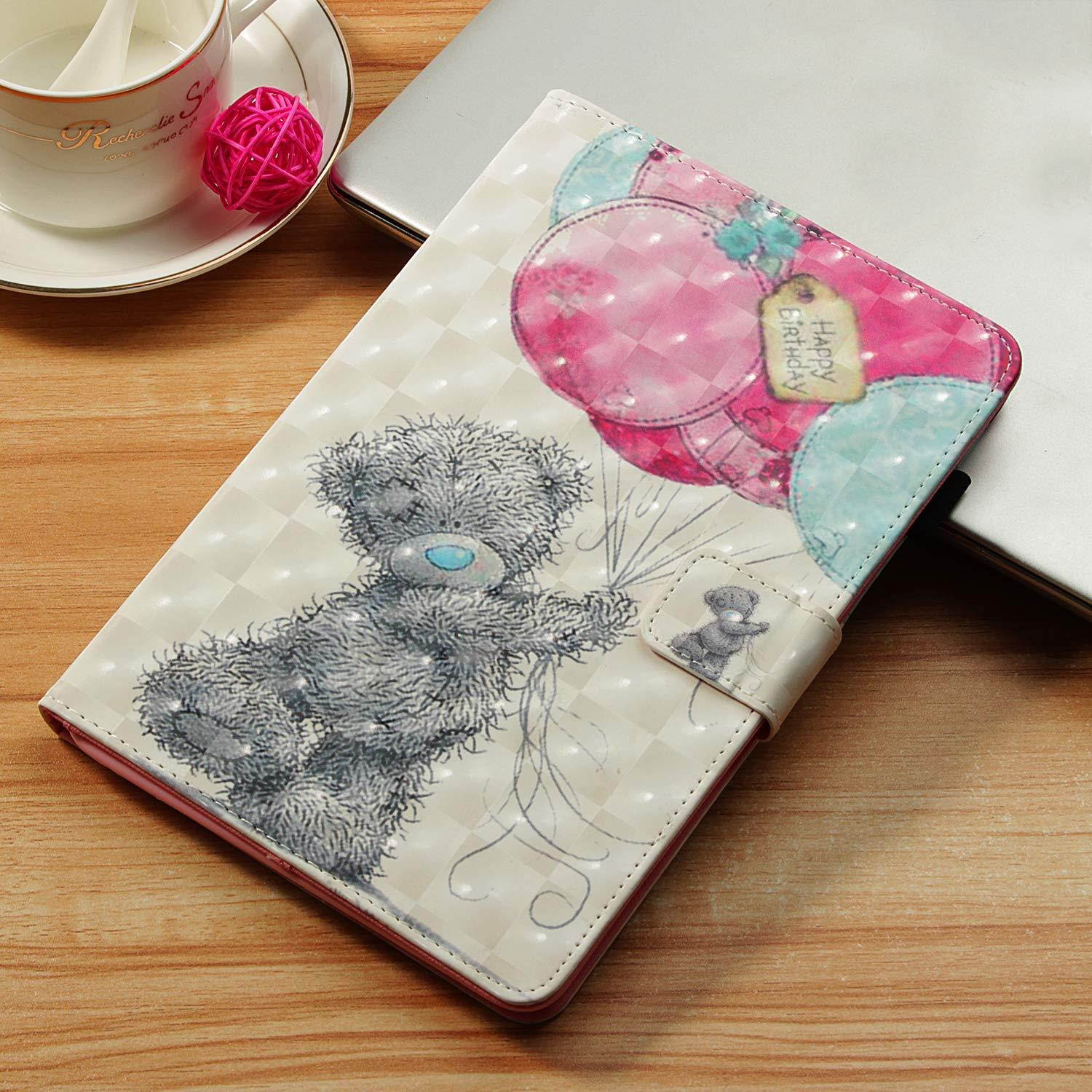 UUcovers Samsung Galaxy Tab A 10.1 Inch T580 Case, Slim Lightweight PU Leather AUTO Wake/Sleep Folio Smart Wallet Case with Cards/Cash Holder for SM-T580/T585-Bear with Balloon