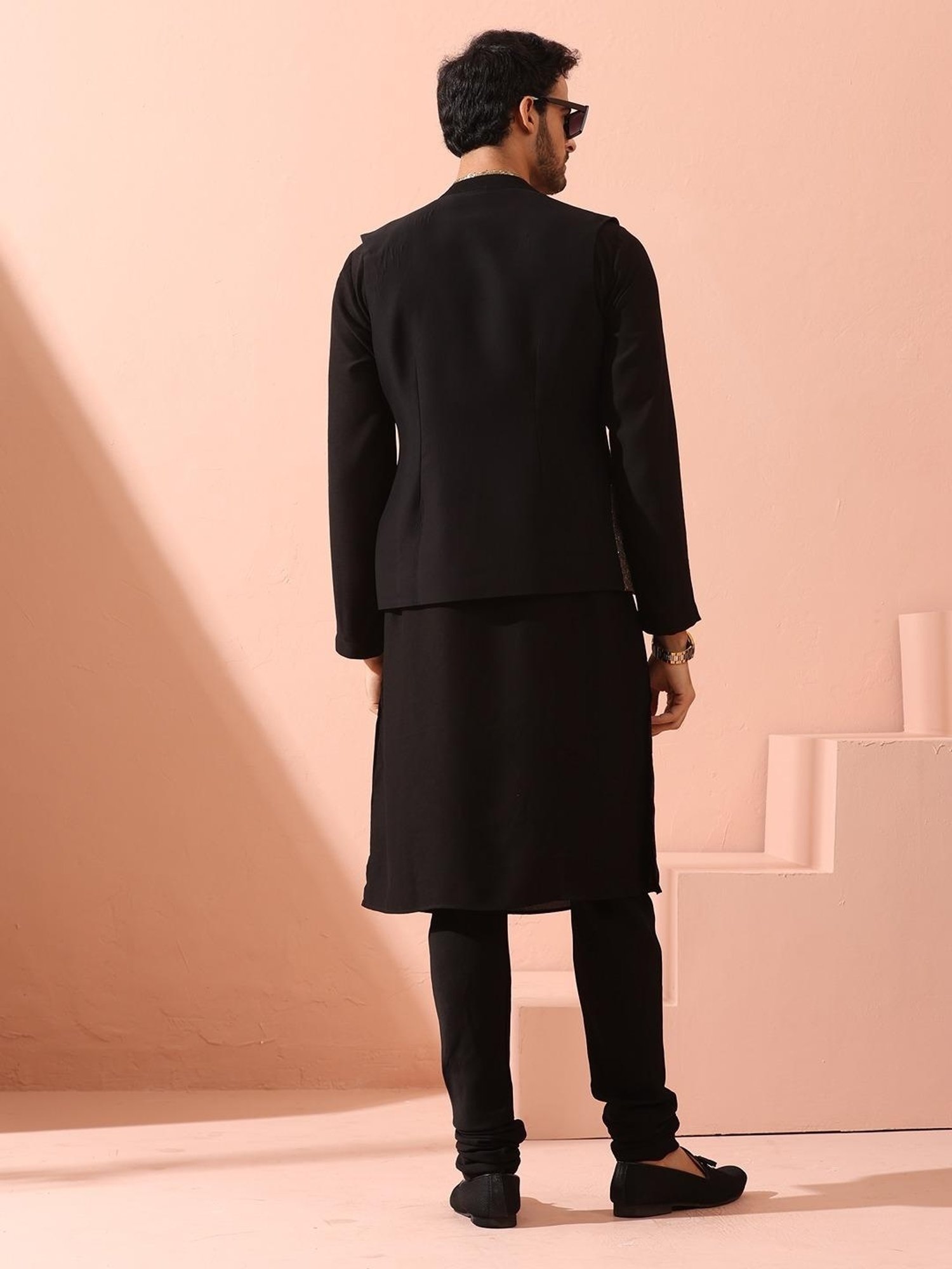 Swtantra Black Regular Fit Embellished Nehru Jacket