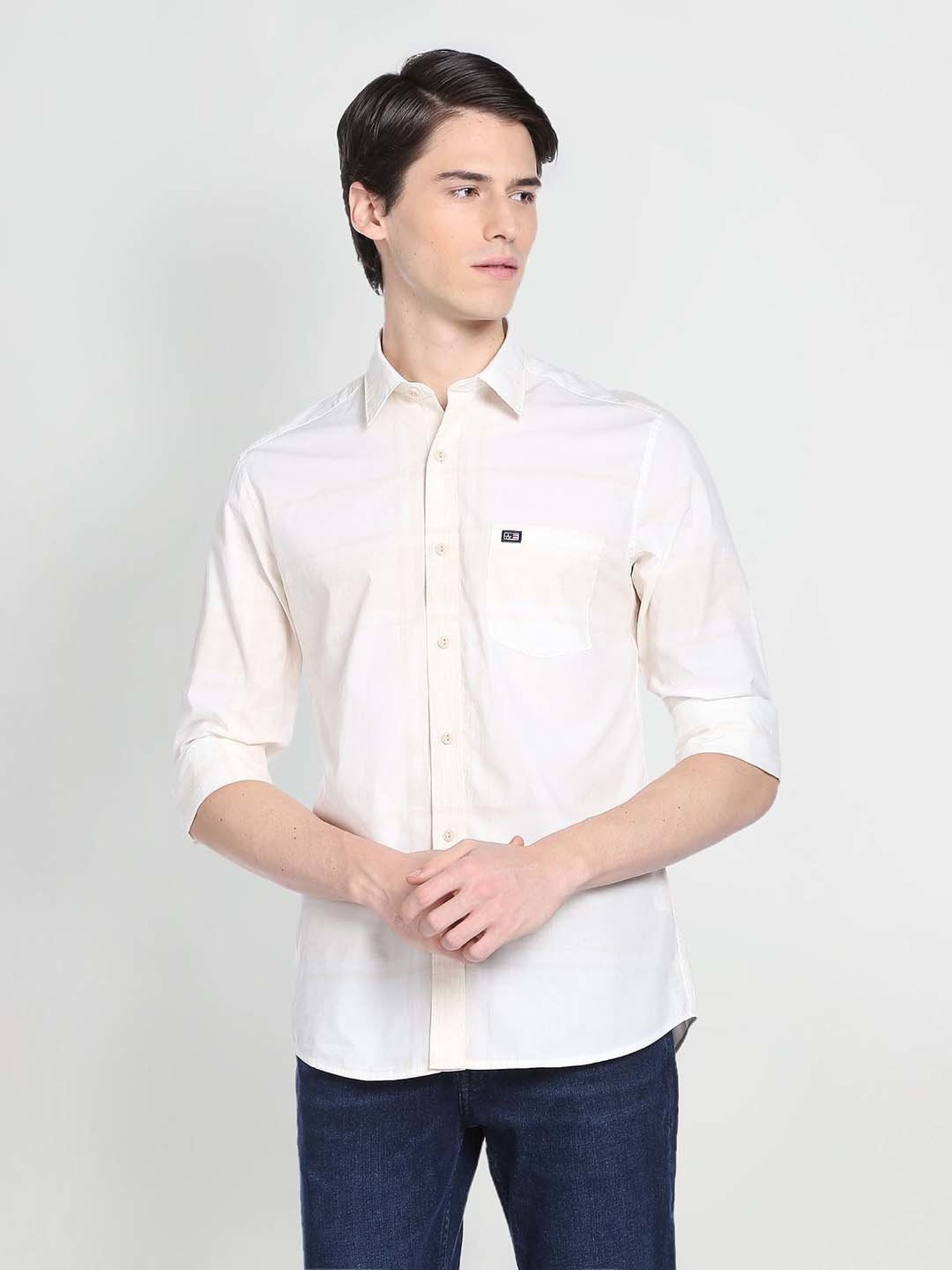 Arrow Light Beige Slim Fit Check Shirt