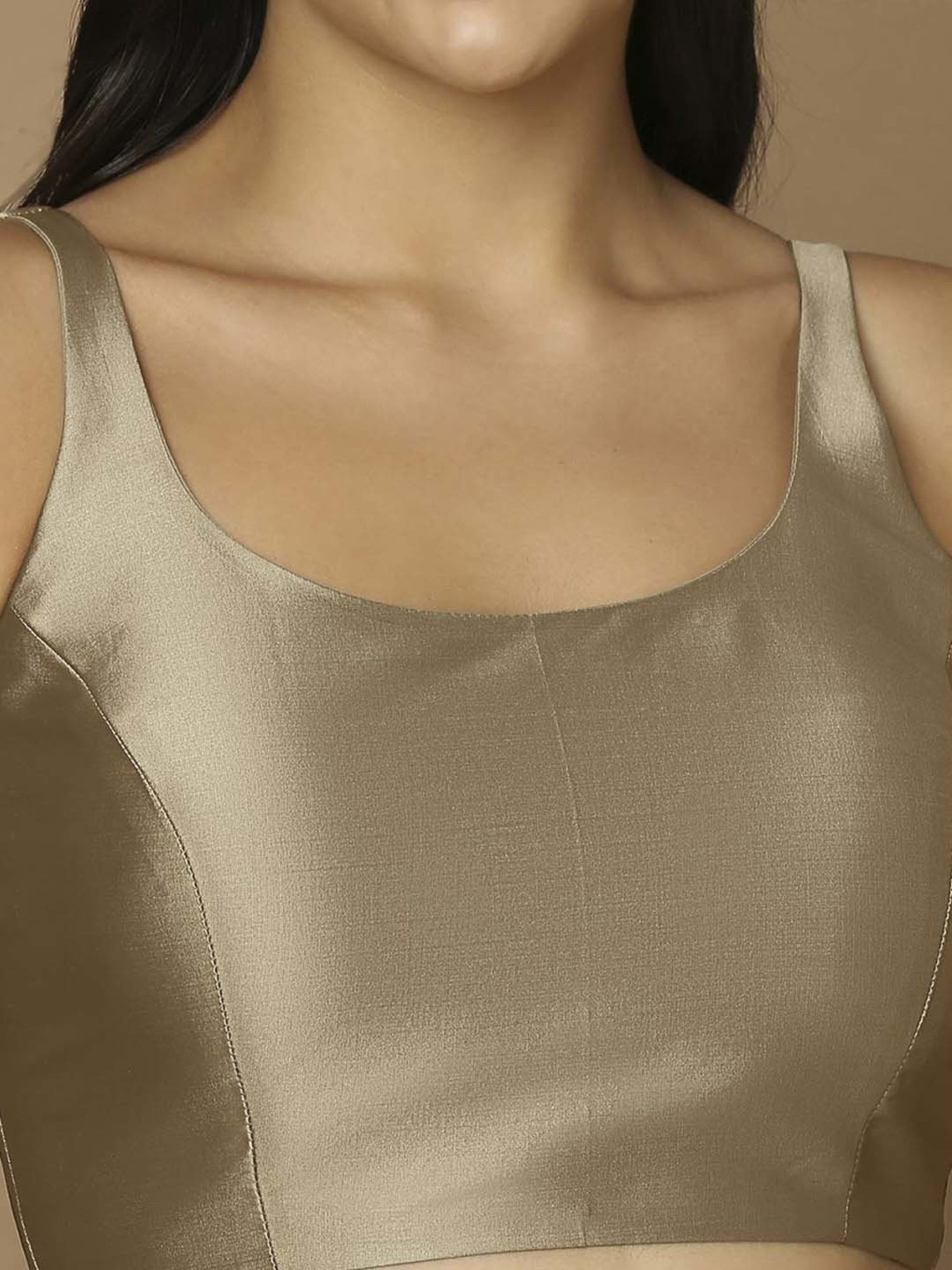 Salwar Studio Beige Solid Sleeveless Readymade Blouse