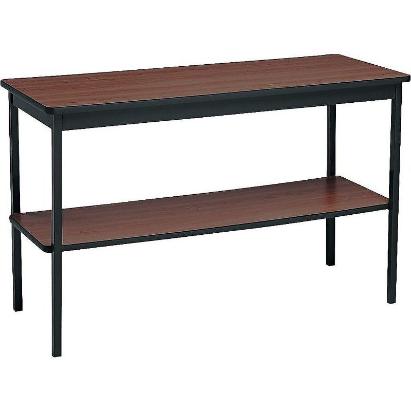 Barricks Utility Table with Bottom Shelf Rectangular 48w x 18d x 30h Walnut/Black UTS1848WA