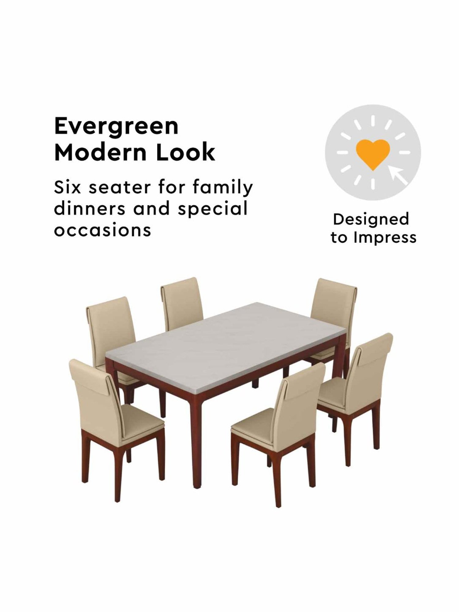 Godrej Interio Terrene Grey & Brown Marble 6 Seater Rectangular Dining Table