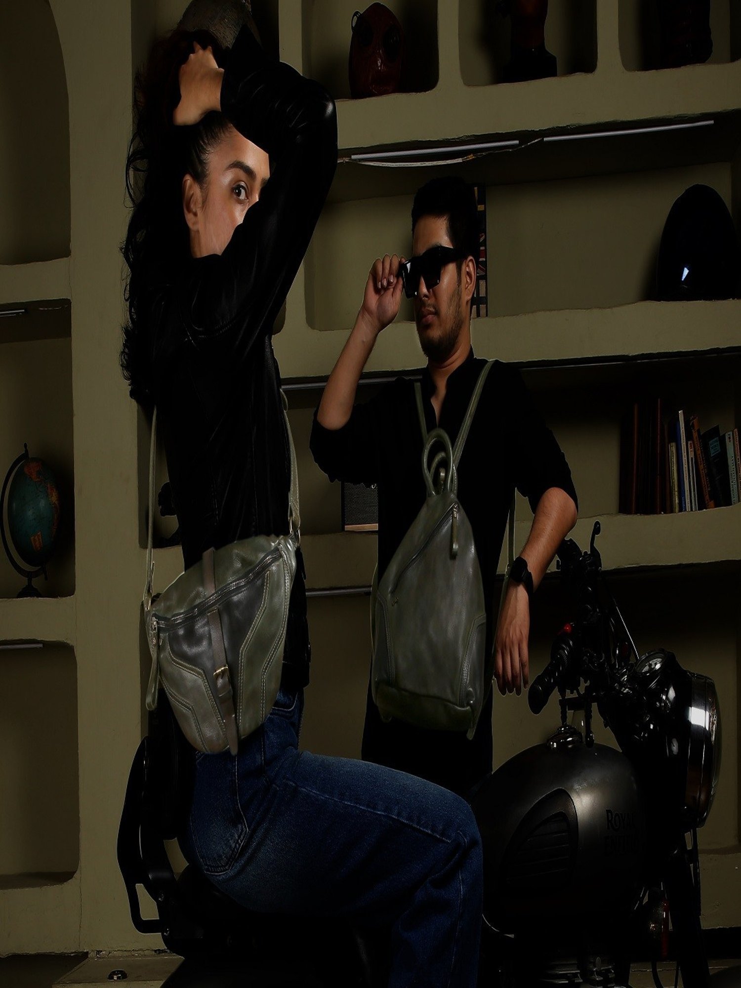 Art N Vintage Biker Olive Leather Solid  Waist Pouch