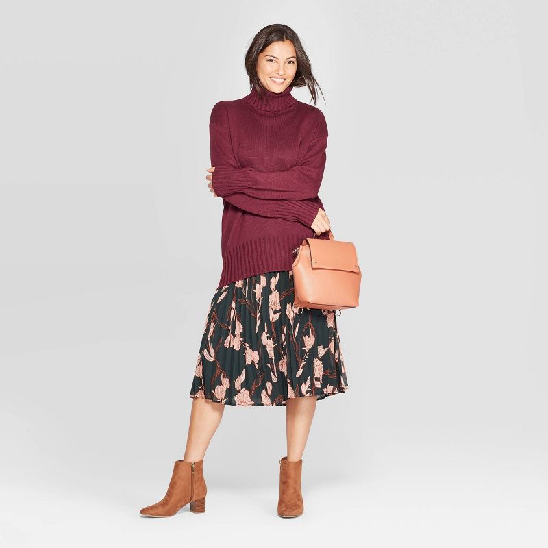 Women's Dolman Sleeve Turtleneck Tunic Sweater - A New Day™ Burgundy XS