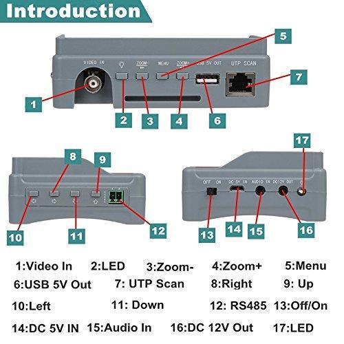 4.3 Inch Wrist CCTV Tester, ZUEXT 4 in 1 1080P Portable Camera Tester AHD TVI CVI CVBS Tester TFT LCD Monitor Analog Video Test Cable Test PTZ Control 12V Power Output