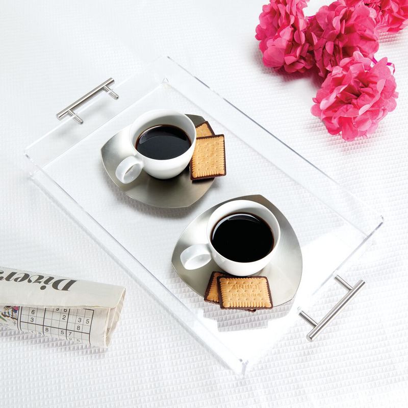 mDesign Acrylic Rectangular Serving Tray with Handles, Large, 2 Pack - Clear