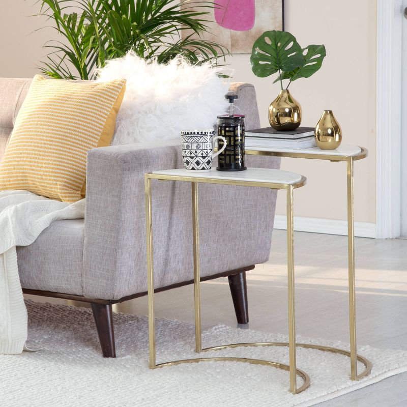 Set of 2 Kingston Nesting Side Tables White/Gold - Adore Decor