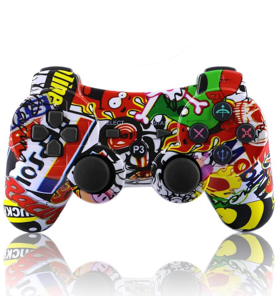 CUUWE PS3 Controller Wireless Dualshock Remote/Gamepad for Sony Playstation 3 Bluetooth PS3 Games,PS3 Controller,PS3 Remote PS3 Sixaxis Joystick with Charging Cable (Graffiti)