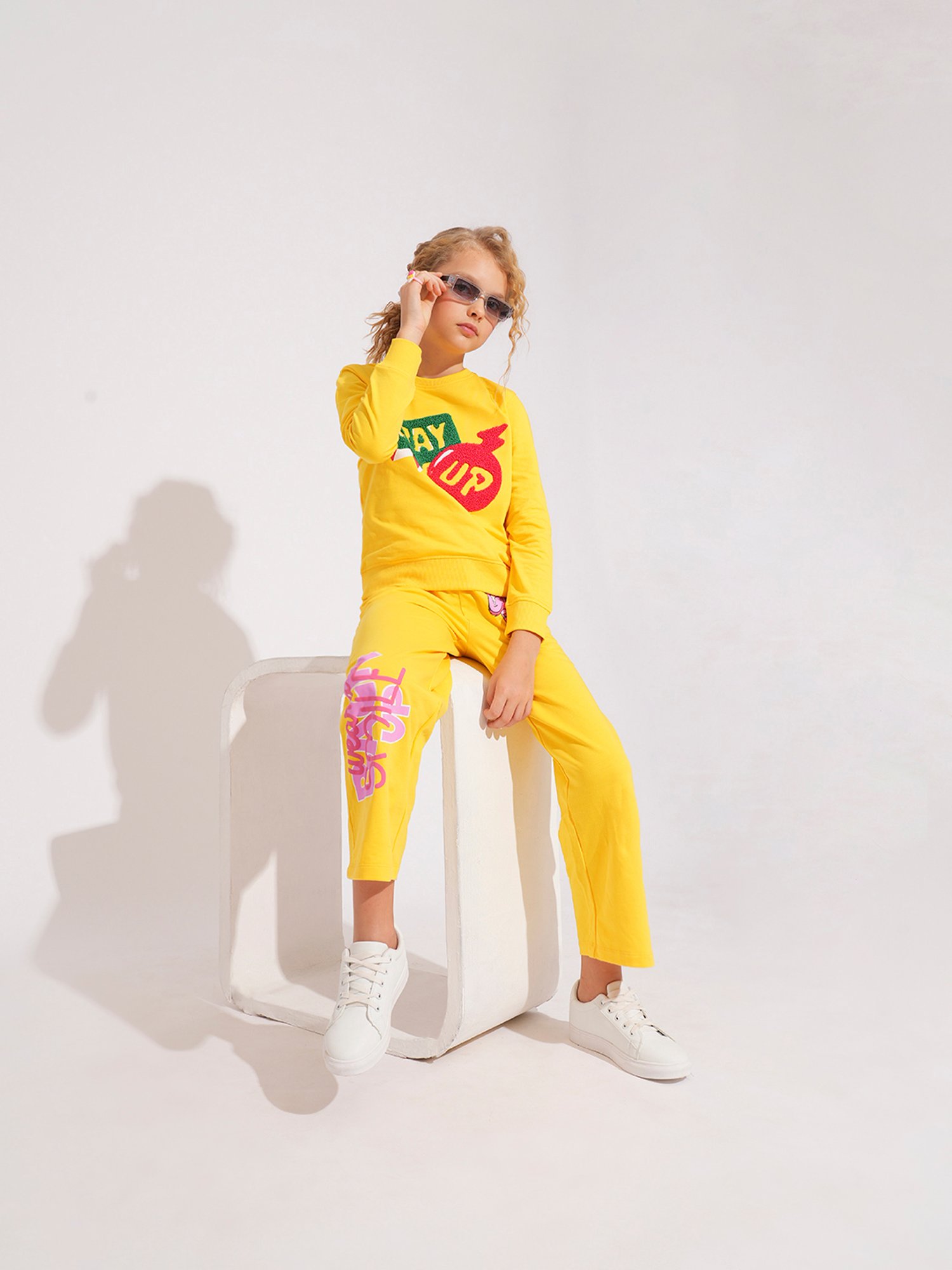 VERO MODA GIRL Kids Daffodil Cotton Graphic Trackpants