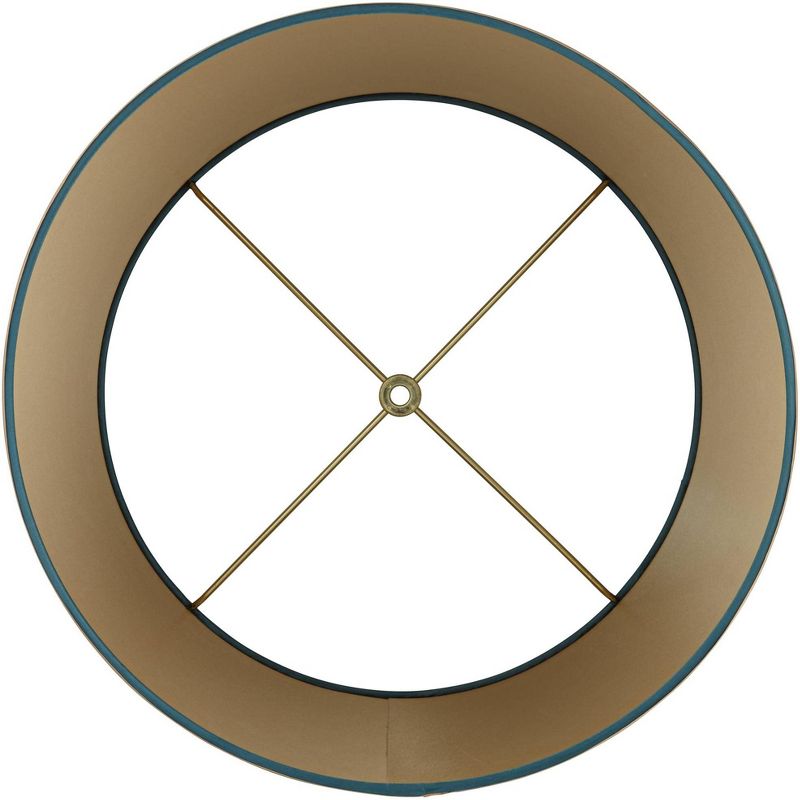 Springcrest Soft Teal Medium Drum Lamp Shade with Gold Trim 14" Top x 16" Bottom x 11" High (Spider) Replacement with Harp and Finial