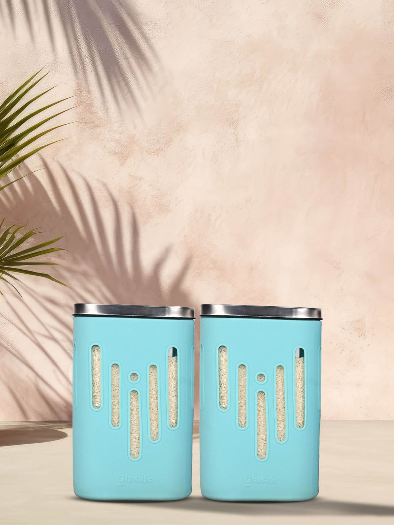 Glasafe 'O' Grip Mellow Green Borosilicate Containers - Set of 2 (1200ml)