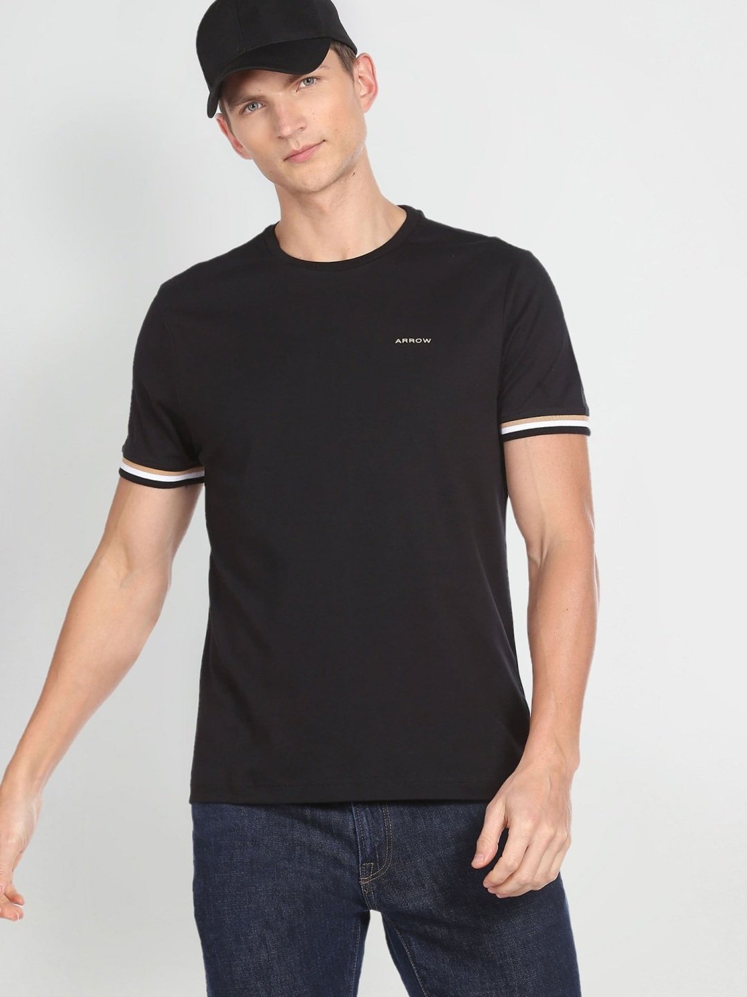 Arrow Sport Black Cotton Regular Fit T-Shirt