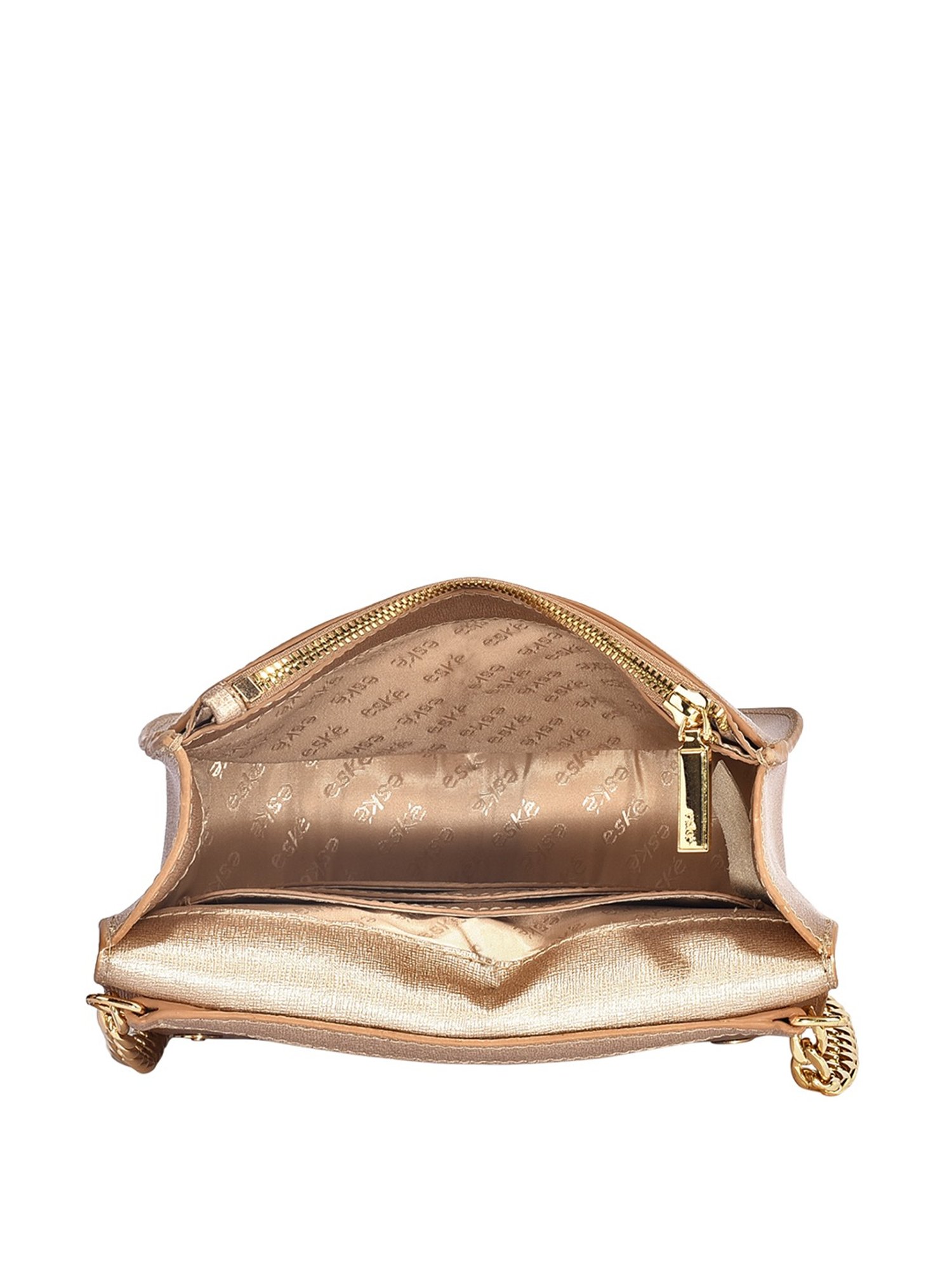 Eske Valerie Golden Solid Medium Sling Handbag