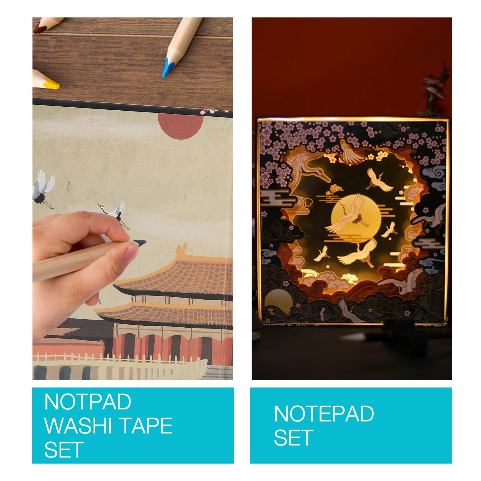 1 Set Students Creative Cartoon Notebook with Washi Tape Luminous Display Box