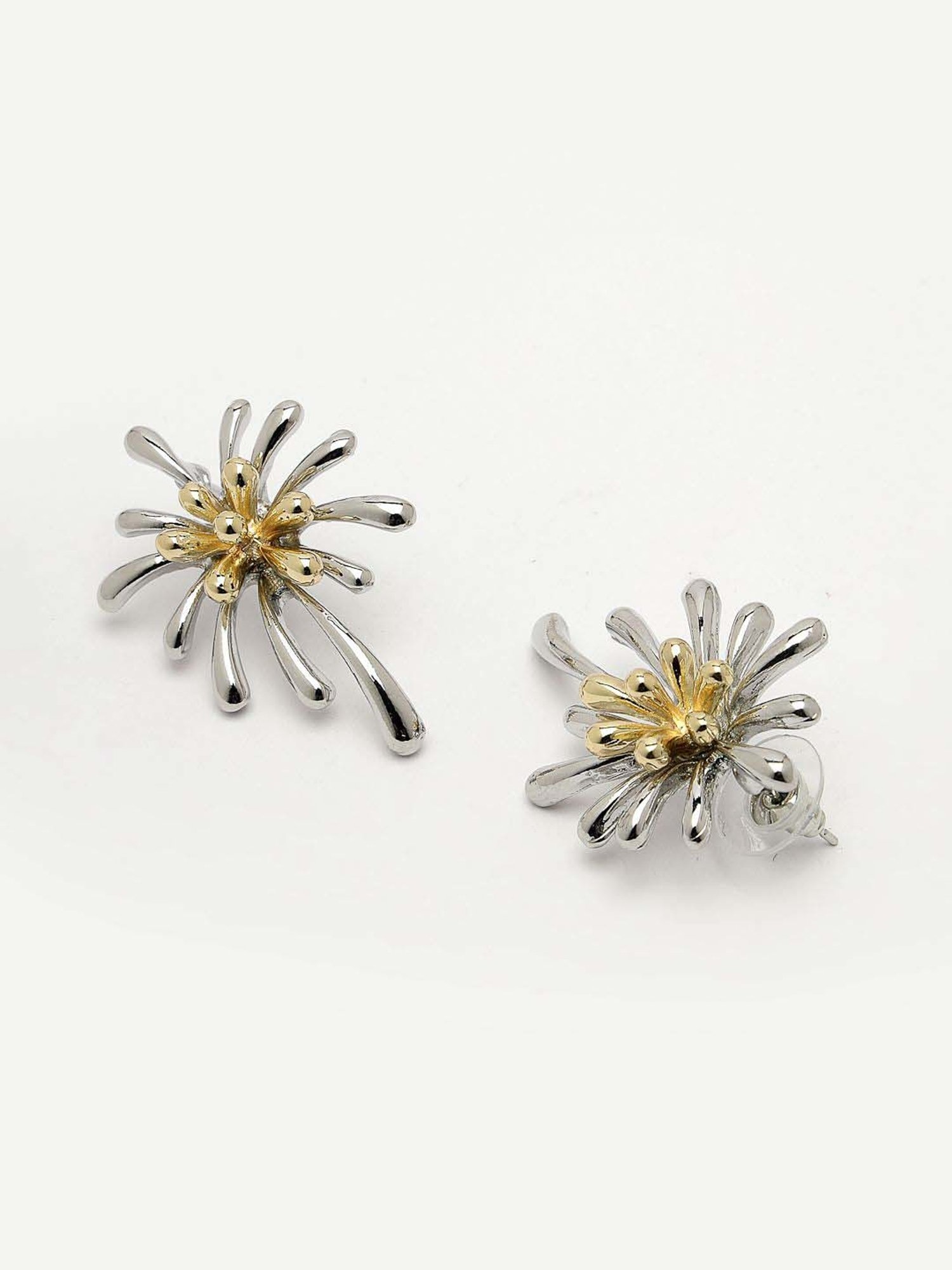 NVR Silver & Gold Brass-Plated Floral Shape Drop Earrings for Women - Set of 2