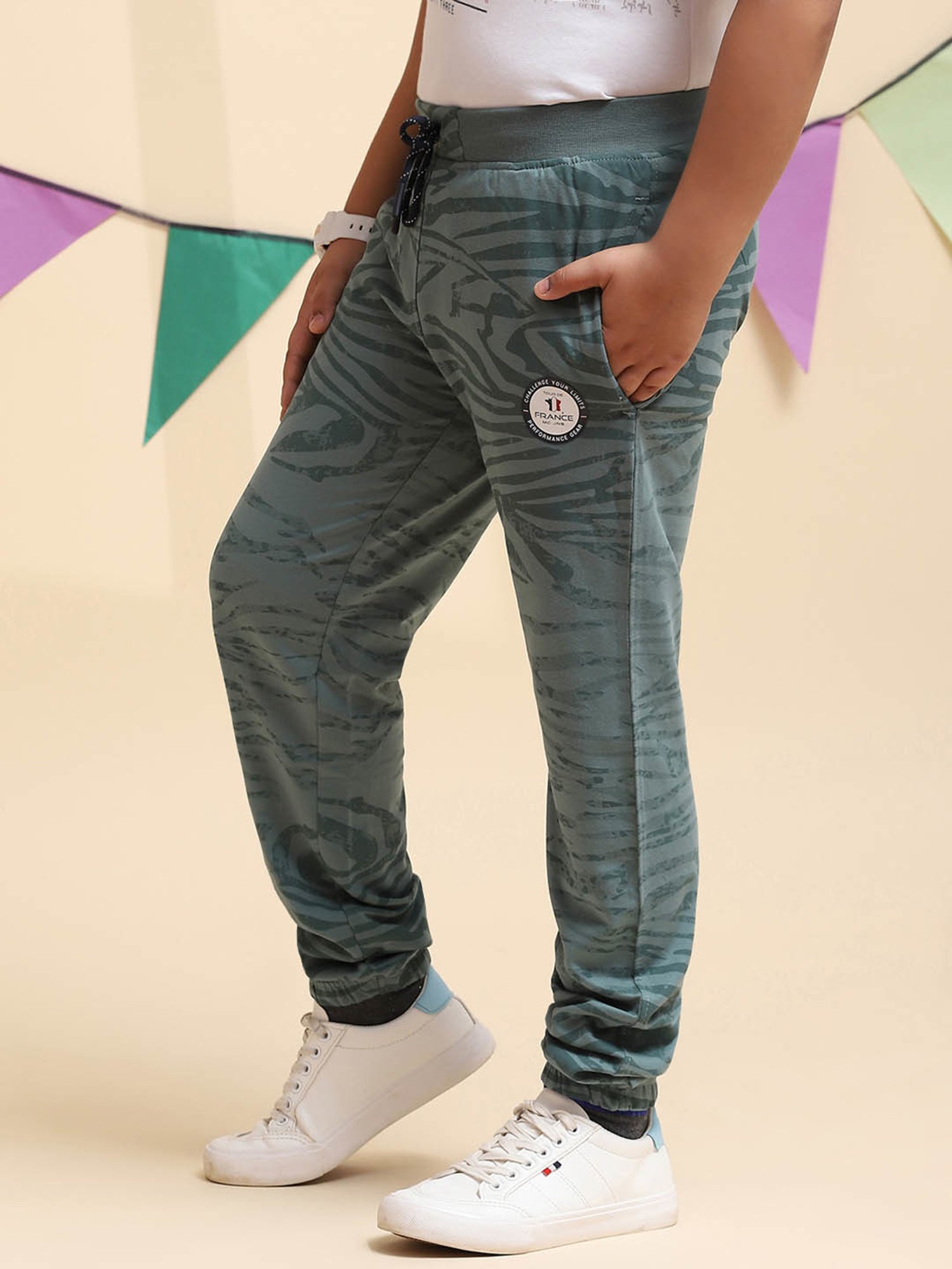 Monte Carlo Boys Sage Green Printed Trousers