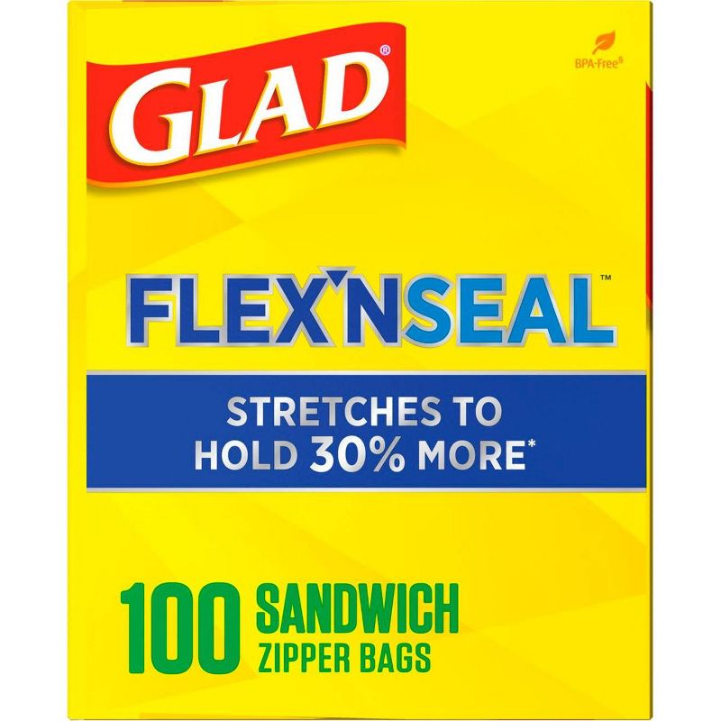 Glad Flex'N Seal + Food Storage Plastic Sandwich Bags - 100ct